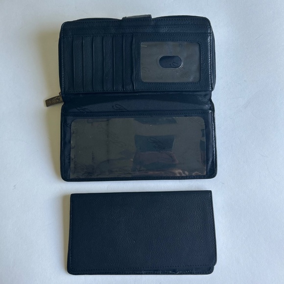 Fossil Black Genuine Leather Snap Closure Zip Around Wallet - Picture 10 of 15